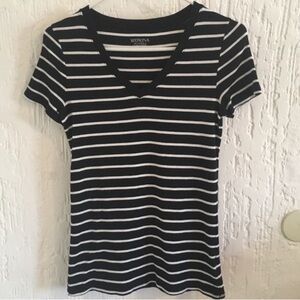 Merona Black and White Striped Short Sleeve T-Shirt Size Small Petite